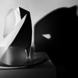 abstract black and white photograph of model and dark shadows.