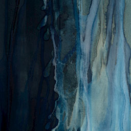 close up of blue and black shades of cyanotype print running down