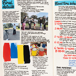Close up of visual arts diary displaying progress images for a body of work