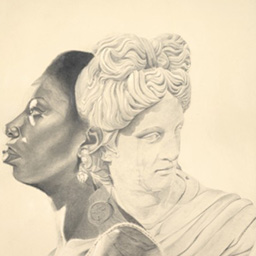 a portrait of a person - merging with a statue