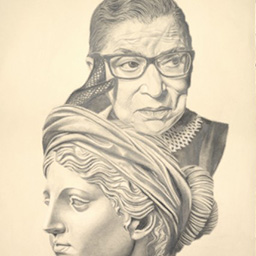 a portrait of a person - merging with a head sculpture