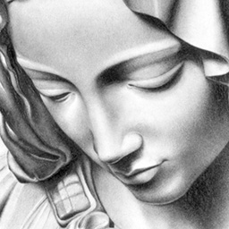 a graphite drawing of a religious figure