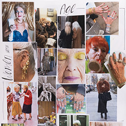 Close up of visual arts diary displaying progress images for a body of work