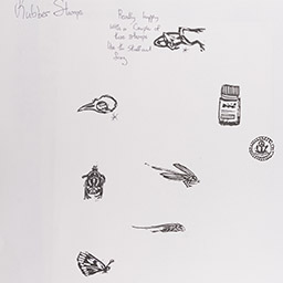 Close up of visual arts diary displaying progress images for a body of work